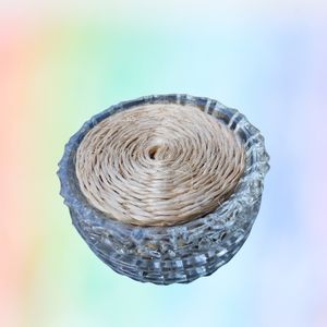 Vintage Glass Rattan Coasters 4 Pc